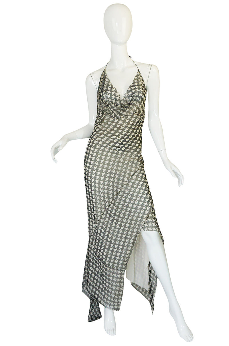 Early 2000s Galliano for Dior Check Silk Chiffon Bias Cut Dress