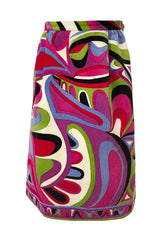 1960s Emilio Pucci Swirling Pink & Lavender Print Cotton Velvet Skirt
