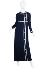 1960s Geoffrey Beene Deep Blue & Graphic Silver Trim Dress