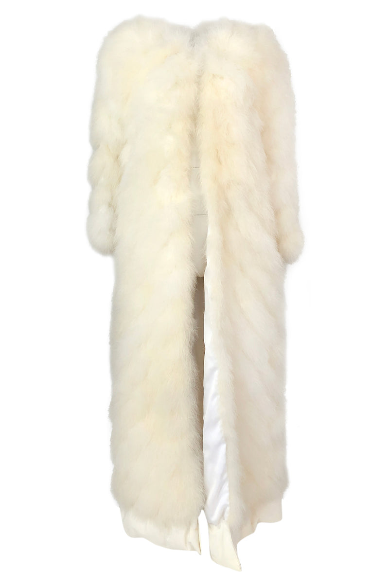 1970s Saks SFAntastic Ivory & Pale Yellow Down Feather Maxi Coat