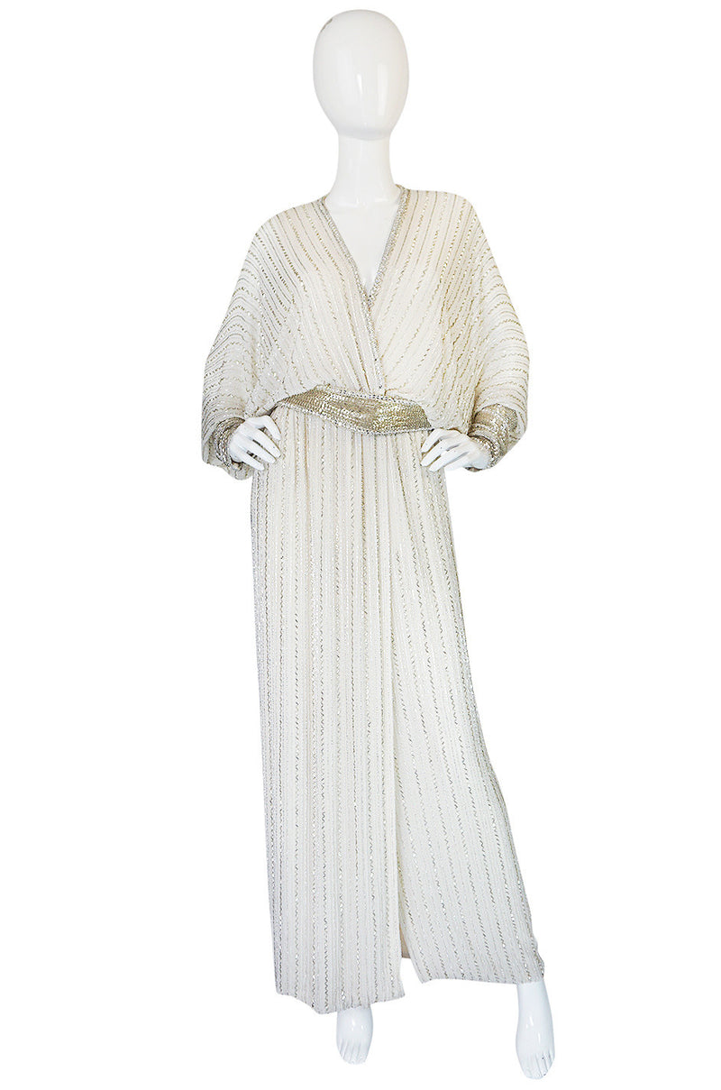 Incredible 1970s Bob Mackie Heavily Beaded Silk Dress