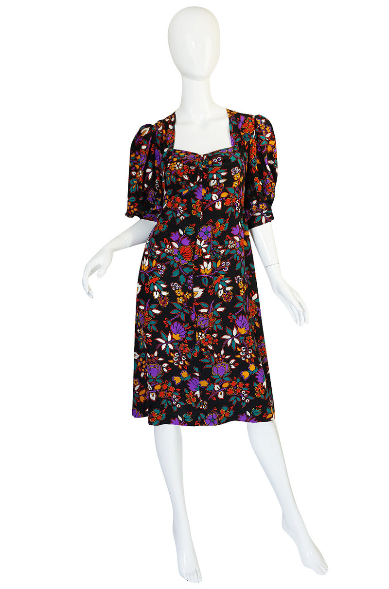 Early 1970s Silk Floral Yves Saint Laurent Dress