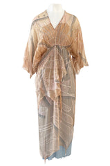 Spring 1980 Zandra Rhodes Book Piece 'Chinese Constructivist & Clouds' Pale Peach & Blue Dress