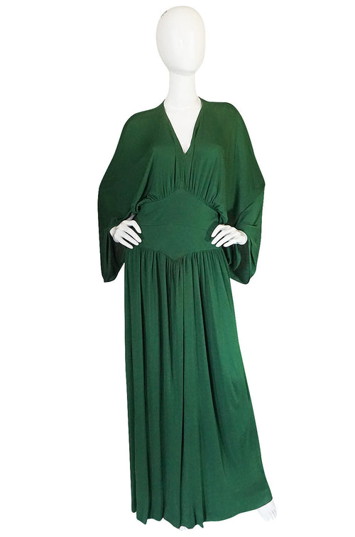 1960s Jean Patou Demi-Couture Green Jersey Caftan Dress