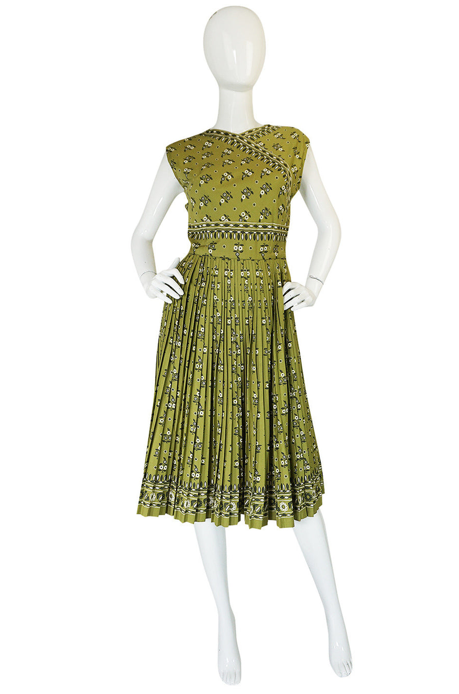 1950s Carolyn Schnurer Knife Pleated Cotton Print Dress – Shrimpton Couture