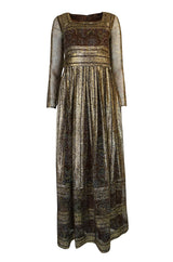 c1968 Christian Dior Demi-Couture Gold & Printed Silk Dress