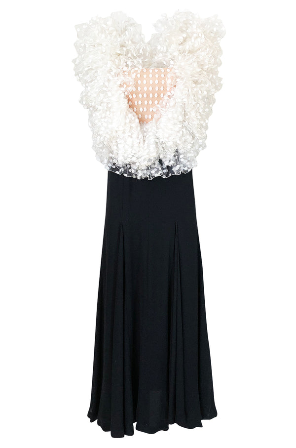 Fall 1987 James Galanos Extreme Ruffled Swiss Dot & Silk Dress