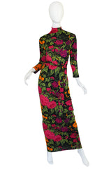 1970s La Mendola Long Silk Jersey Print Dress