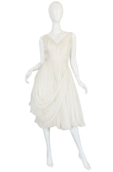 1950s Ivory Silk Pleated Dress in the Manner of Jean Desses