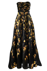 Fall 2008 Oscar De La Renta Strapless Hand Painted Gold & Black Silk Dress