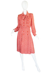 c1980 Yves Saint Laurent Red Silk Dot Day Dress