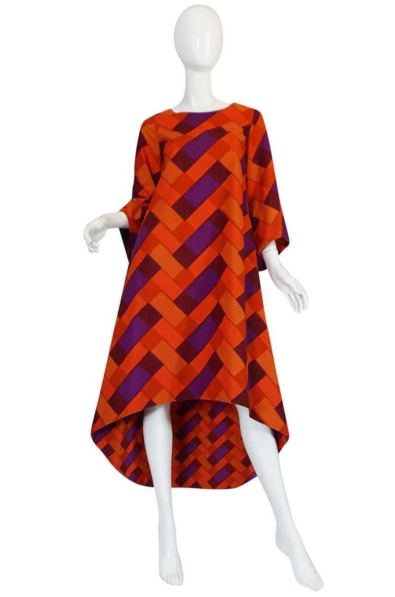 1960s Unusual Marrimekko Curved Hem Graphic Print Dress