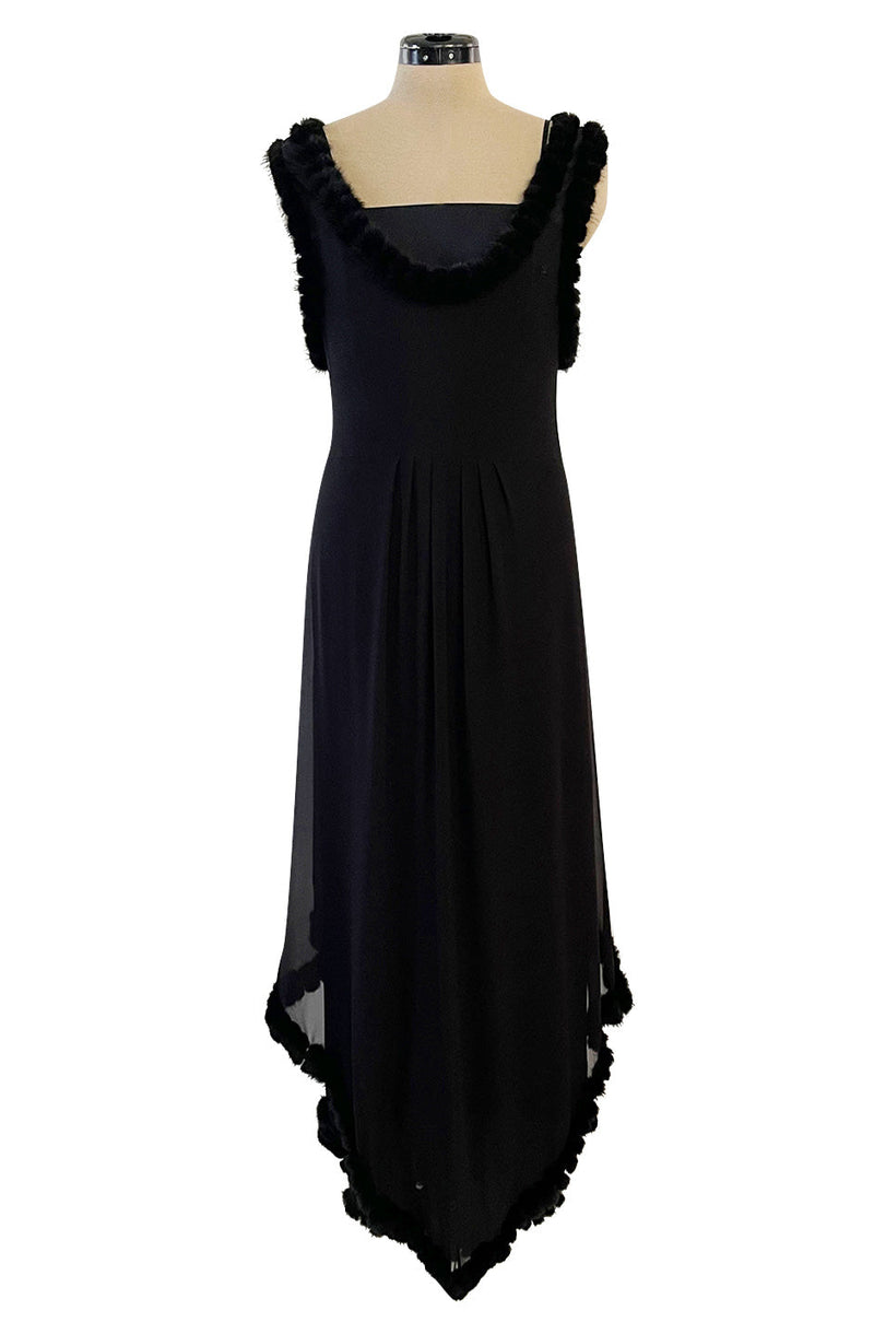 chanel fall/winter 2003 black dress with white collar and cuffs Vintage Chanel Fall 2003 Black Drop Waist Silk Dress 36 Devil Wears Prada