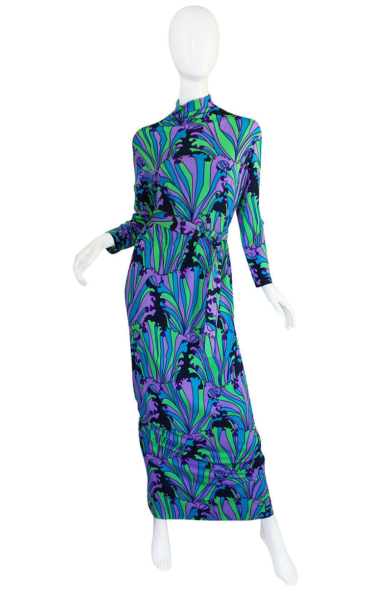 1970s La Mendola Beautifully Printed Silk Jersey Dress