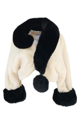 1994 Franco Moschino Ivory & Black Question Mark Faux Fur Cropped Jacket