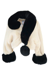 1994 Franco Moschino Ivory & Black Question Mark Faux Fur Cropped Jacket