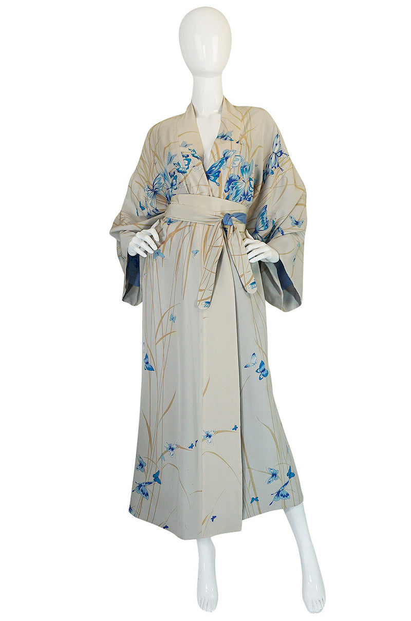 1970s Hanae Mori Palest Blue Butterfly Silk Kimono