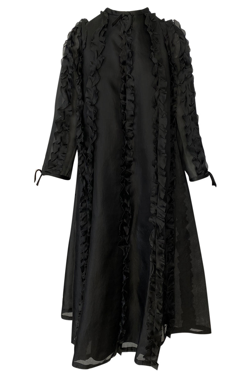 Museum Held 1969 Courreges Black Silk Organza Ruffle Detailed Dress