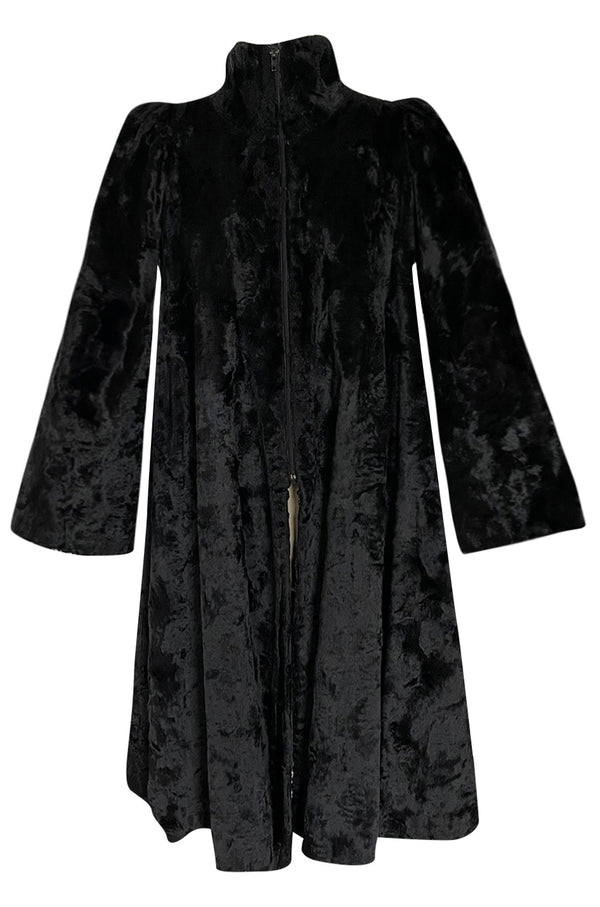 Documented 1973 Biba by Barbara Hulanicki Rare Maternity Label Black Faux Fur Swing Coat
