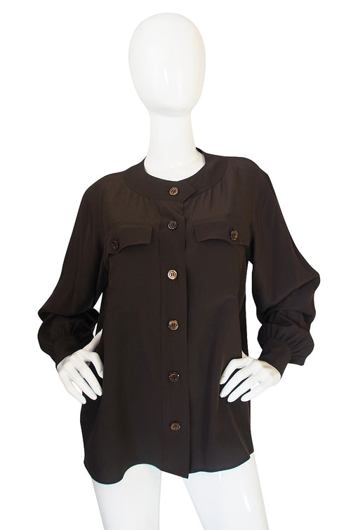 1970s Yves Saint Laurent Brown Silk Top