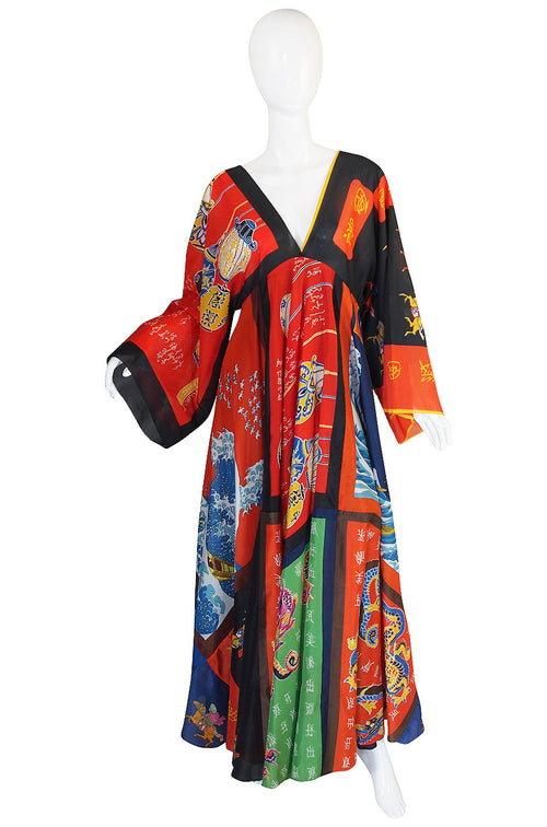 Rare, Early 1970s LaVetta Silk Scarf Caftan Dress