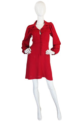 1970s Red Moss Crepe Ossie Clark Mini Dress