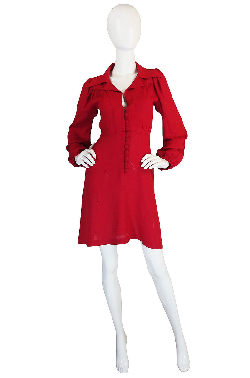 1970s Red Moss Crepe Ossie Clark Mini Dress
