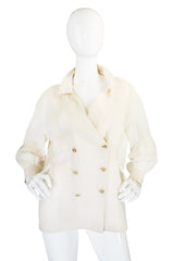 1980s Classic Cream Silk Chanel Gold Button Top