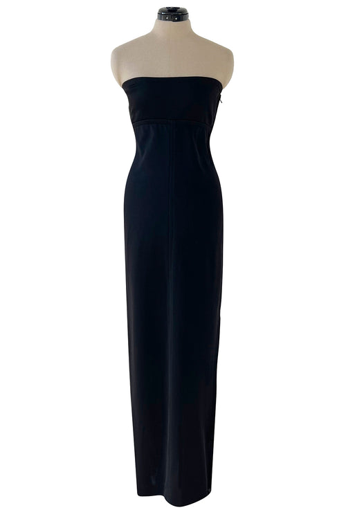 1990s Yves Saint Laurent Black Stretch Jersey Strapless Dress w Original Hang Tag