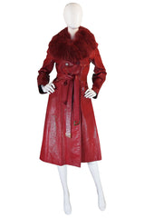 Rare 1970s Red Snakeskin & Fox Gucci Trench Coat