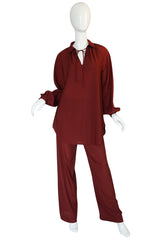 c.1974 Halston Deep Burgundy Evening Pajama Set
