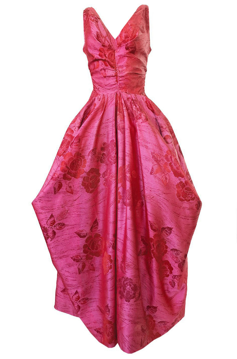 Extraordinary 1940s Dusky Pink Silk Draped Skirts Halter Dress w Crinoline