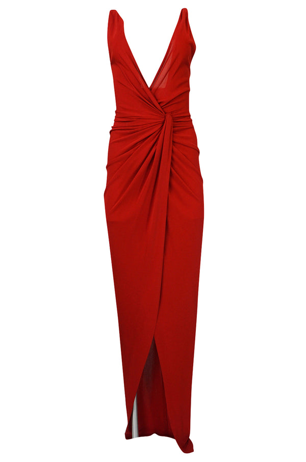 c.1999-2000 Randolph Duke Red Plunging Jersey Original Sample Dress