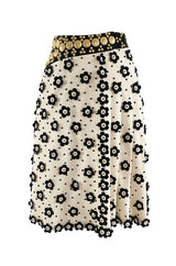 Extraordinary 1970s Adolfo Ivory Felt Wrap Skirt w Gold Filigree Studs & 3D Flower Detailing