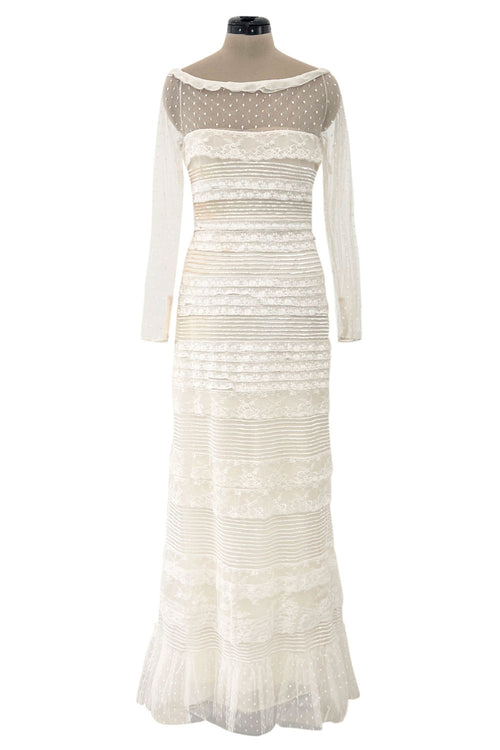 Prettiest 2012 Valentino Tiered Ivory Lace Net Dress w Tiny Sequin & Bead Detailing