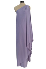 Classic 1978 Halston One Shoulder Draped Pastel Purple Jersey Full Length Maxi Dress