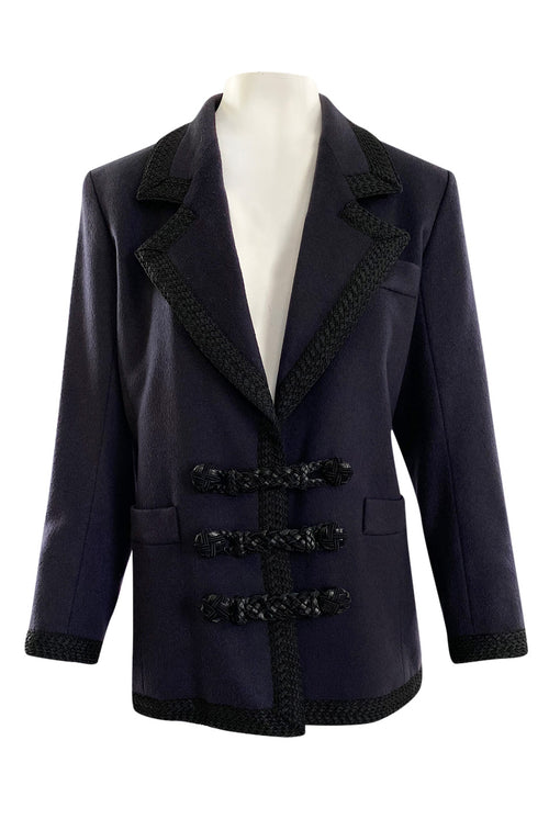 Documented Fall 1990 Yves Saint Laurent Cashmere Jacket w Leather Braid Closures