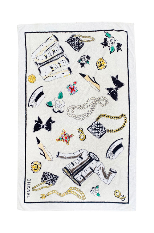 Iconic Spring 1994 Chanel Large Printed Towel in Cream & White