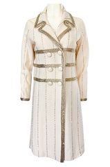 1960s Unlabeled Mr. Blackwell Beaded Ivory Wool Jersey Coat
