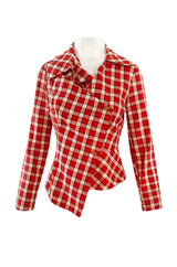 Early 2000s Vivienne Westwood Red Plaid Soft Flannel Asymmetrical Button Top