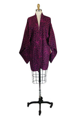 1950s Deep Pink on Black Silk Print Kimono