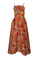 1950s Sequin, Rhinestone & 3D Floral Detailed Polished Cotton Dress