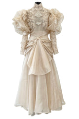 Late 1980s Capriccio Victorian Inspired Ecru Ivory Colour Silk Organza Dress Set