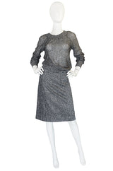 1960s Gunn Trigere Silver Metallic Knit Top & Skirt Set