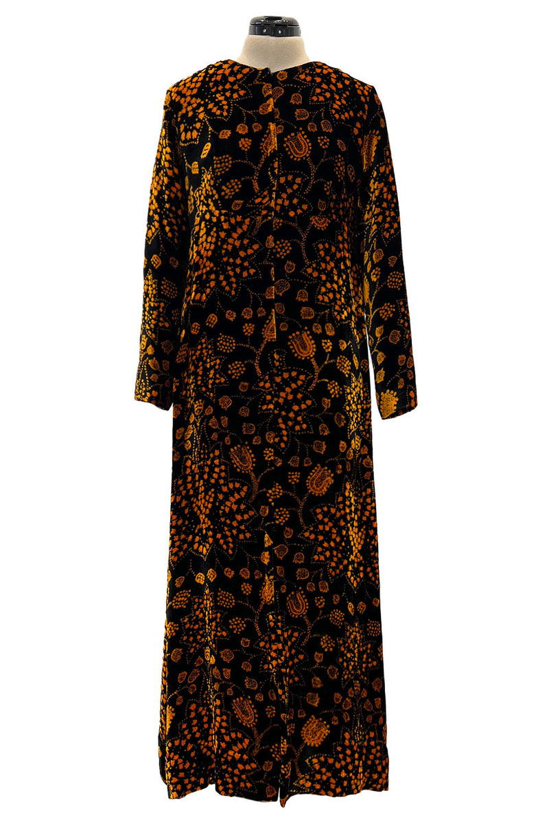 Amazing 1975 Thea Porter Printed Burnt Gold & Black Silk Velvet Caftan Shrimpton Couture Amazing 1975 Thea Porter Printed Burnt Gold & Black Silk Velvet Caftan Shrimpton Couture