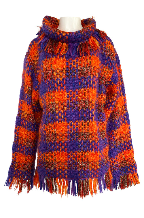 Fall 1993 Yves Saint Laurent Documented Fringed Knit Tunic Mini Dress