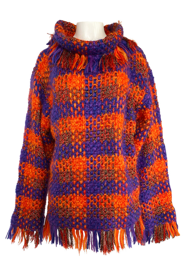 Fall 1993 Yves Saint Laurent Documented Fringed Knit Tunic Mini Dress