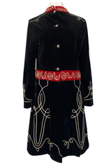 1920s or 1930s Incredible Black Velvet, Cord & Silver Metal Disc Guard Coat