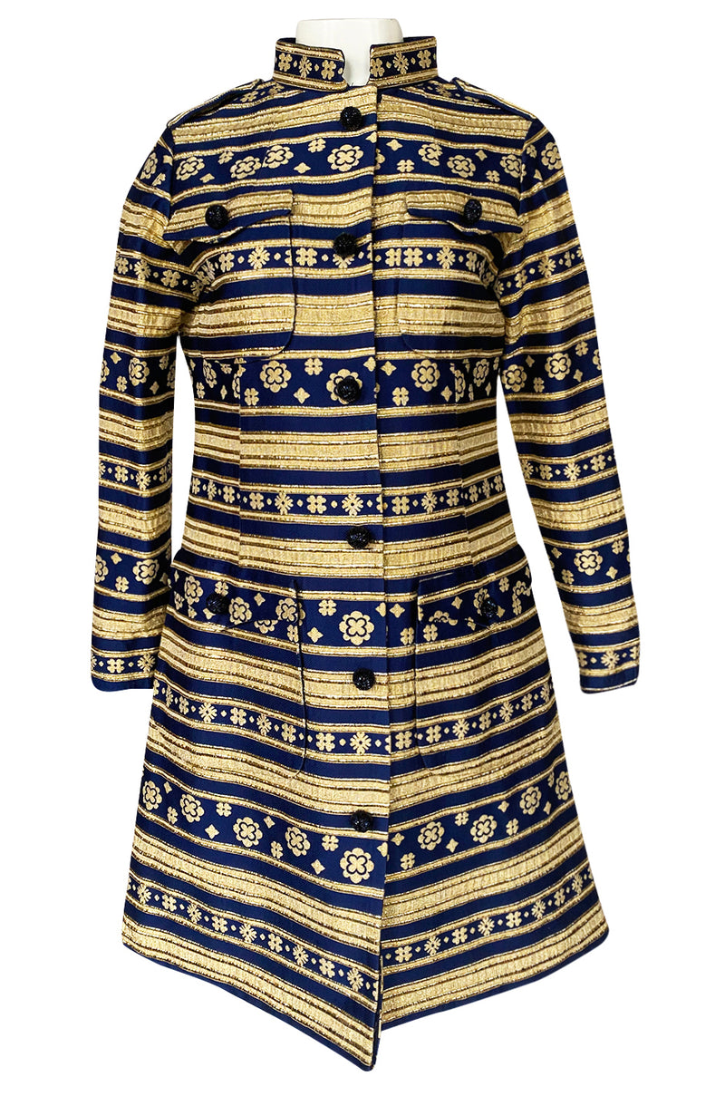 1968 Bill Blass Metallic Vogue Documented Metallic Gold & Blue Coat or Dress