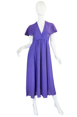 1970s Ossie Clark for Radley Purple Moss Crepe Dress